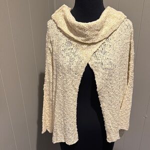 gaya pearl (ivory) textured loose knit cowl neck closed neckline cardigan. NWT.